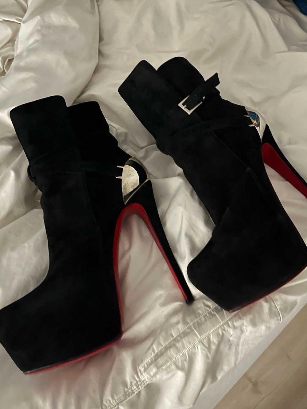 CHRISTIAN LOUBOUTIN 41 EQUESTRIA PLATFORM ANKLE BOOTS 160MM STILETTO BLACK SUEDE